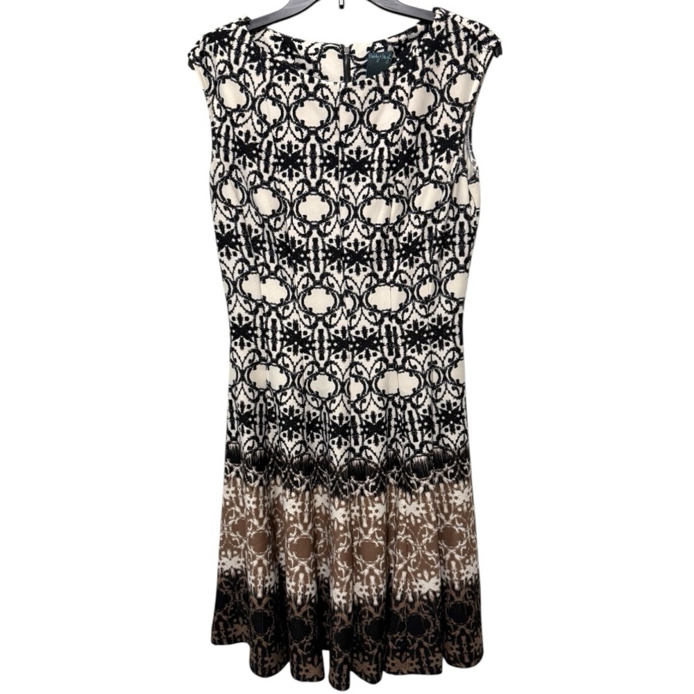 Gabby Skye A-Line Sleeveless Scoop Neck Dress Brown Black Cream Size 10 EUC